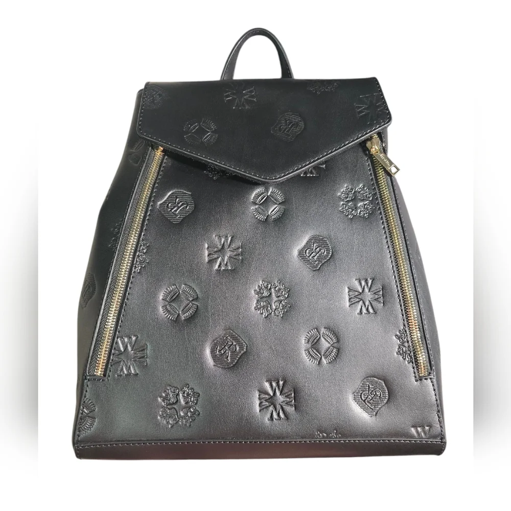 # 538 Women's Monogram Leather Backpack with Vertical Zippers Black - Picture 1 of 12